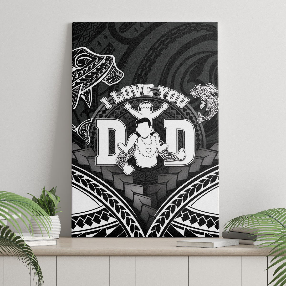 Happy Father's Day Canvas Wall Art I Love You Dad Polynesian Style