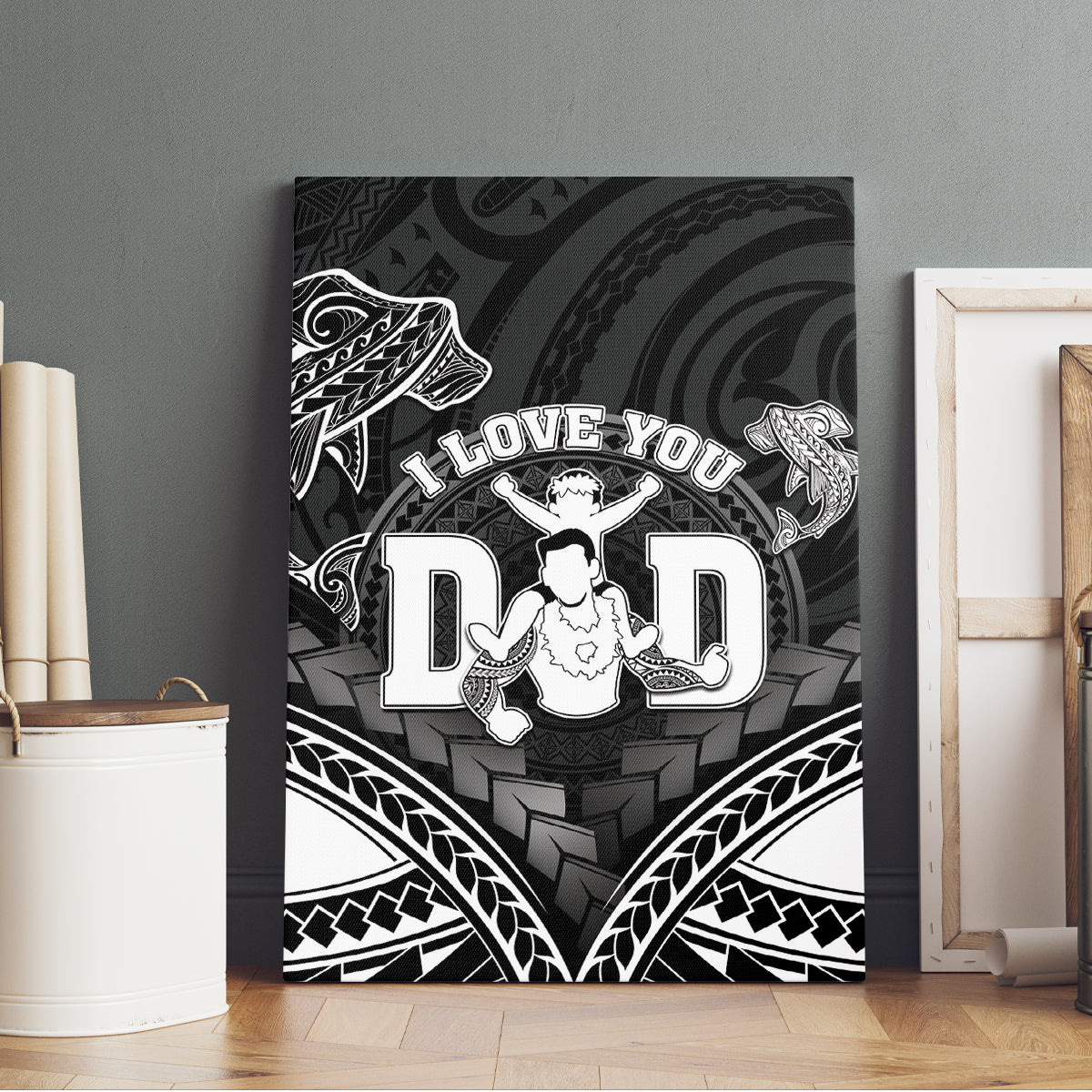 Happy Father's Day Canvas Wall Art I Love You Dad Polynesian Style
