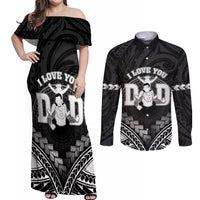 Personalised Happy Father's Day Couples Matching Off Shoulder Maxi Dress and Long Sleeve Button Shirt I Love You Dad Polynesian Style