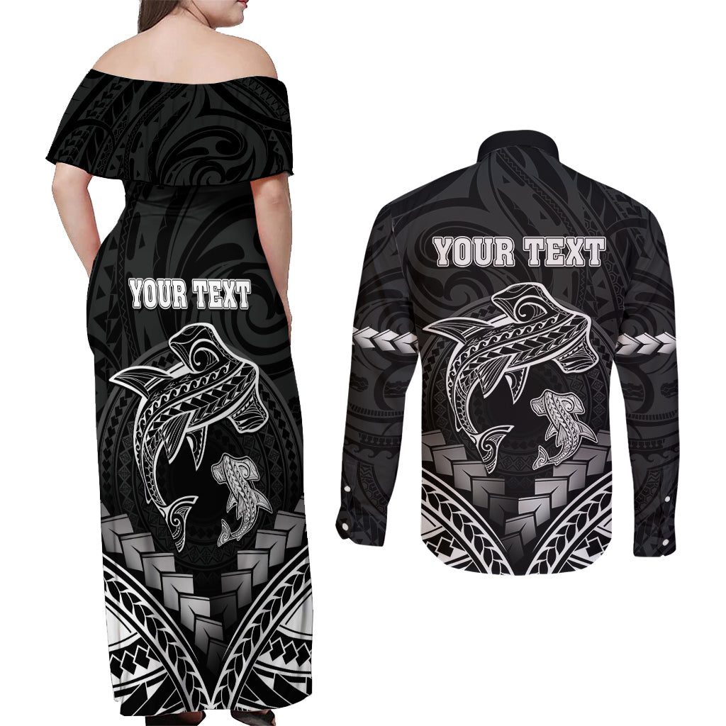 Personalised Happy Father's Day Couples Matching Off Shoulder Maxi Dress and Long Sleeve Button Shirt I Love You Dad Polynesian Style