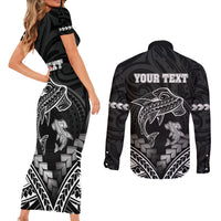 Personalised Happy Father's Day Couples Matching Short Sleeve Bodycon Dress and Long Sleeve Button Shirt I Love You Dad Polynesian Style