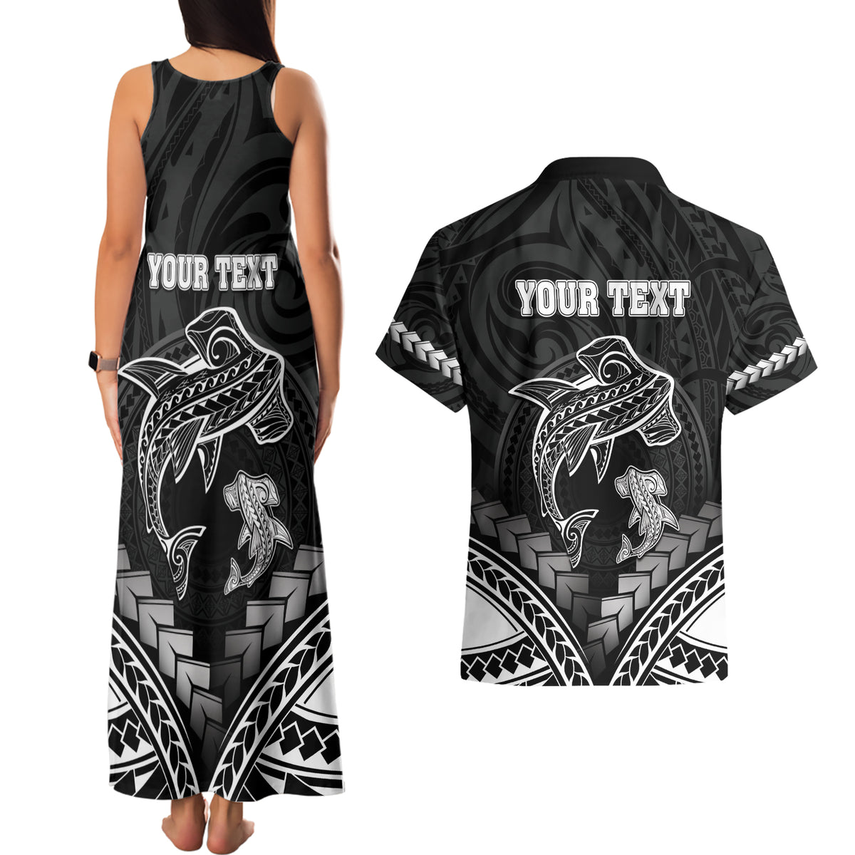 Personalised Happy Father's Day Couples Matching Tank Maxi Dress and Hawaiian Shirt I Love You Dad Polynesian Style LT05 - Polynesian Pride