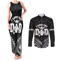 Personalised Happy Father's Day Couples Matching Tank Maxi Dress and Long Sleeve Button Shirt I Love You Dad Polynesian Style