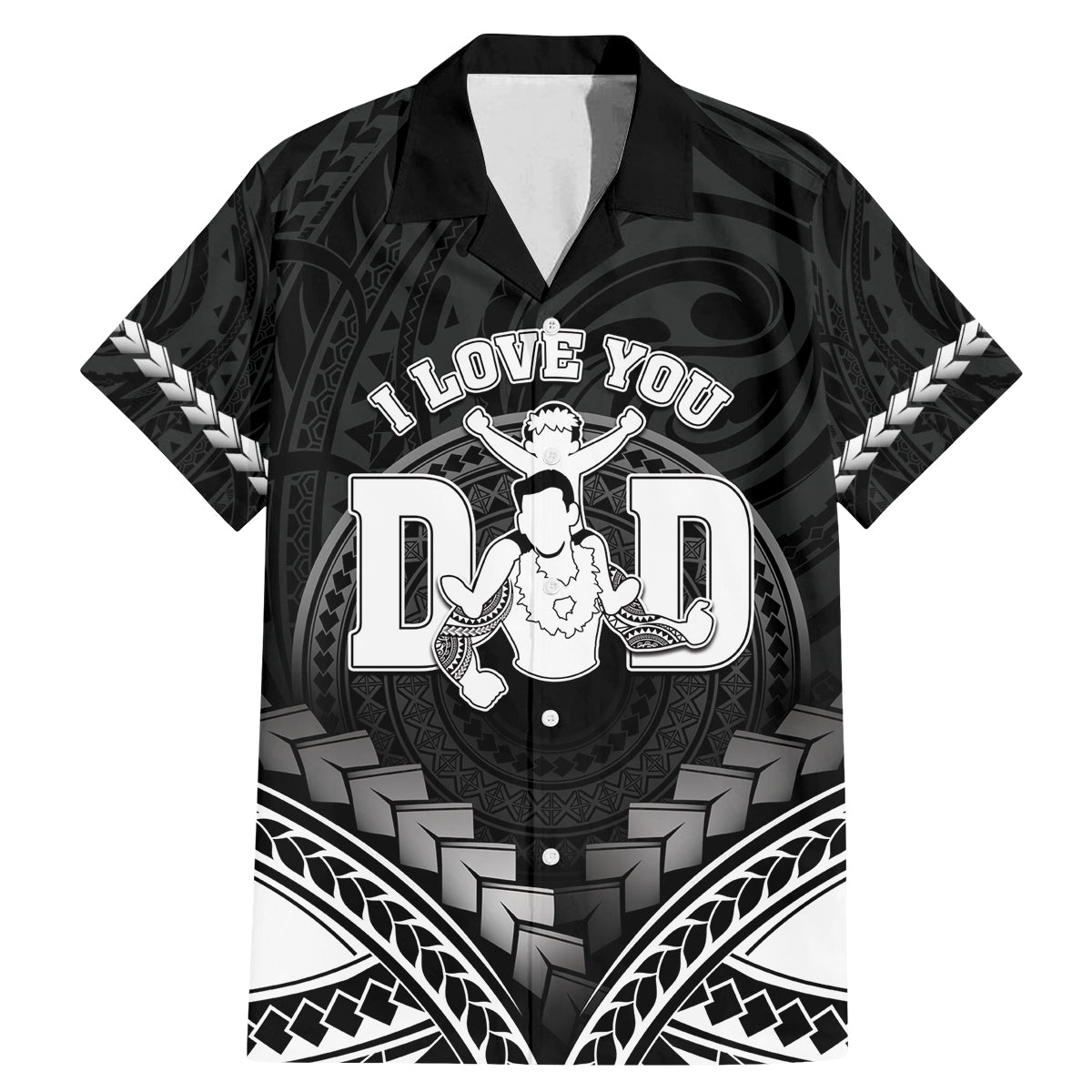 Personalised Happy Father's Day Family Matching Mermaid Dress and Hawaiian Shirt I Love You Dad Polynesian Style