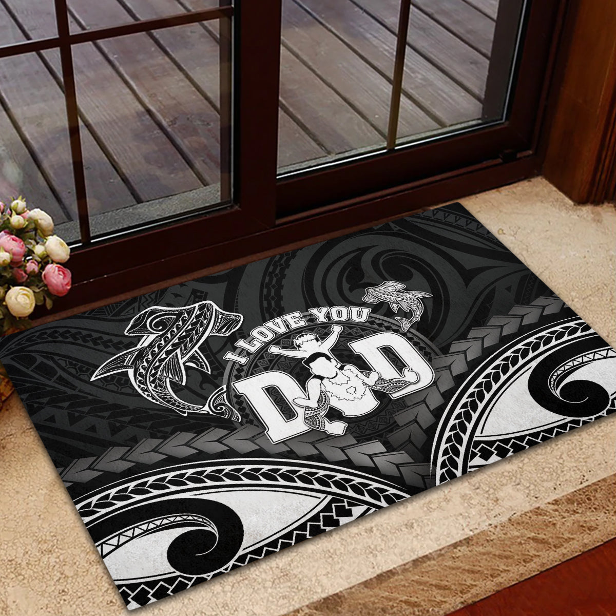 Happy Father's Day Rubber Doormat I Love You Dad Polynesian Style