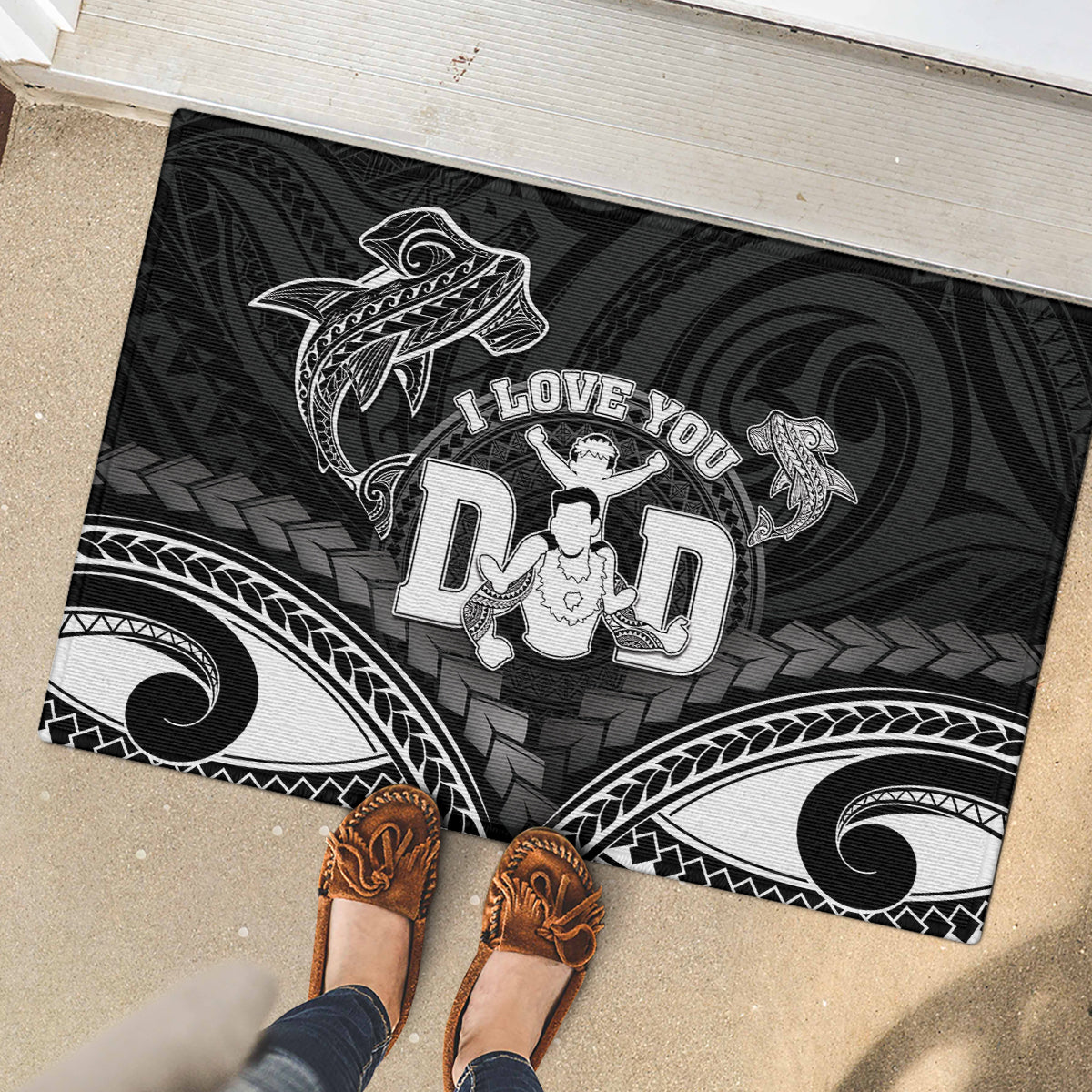 Happy Father's Day Rubber Doormat I Love You Dad Polynesian Style