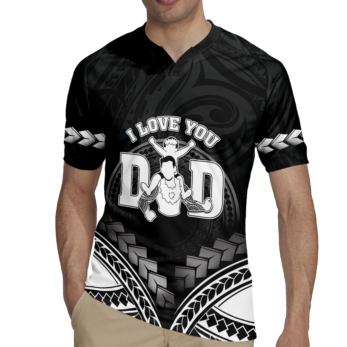 Personalised Happy Father's Day Rugby Jersey I Love You Dad Polynesian Style