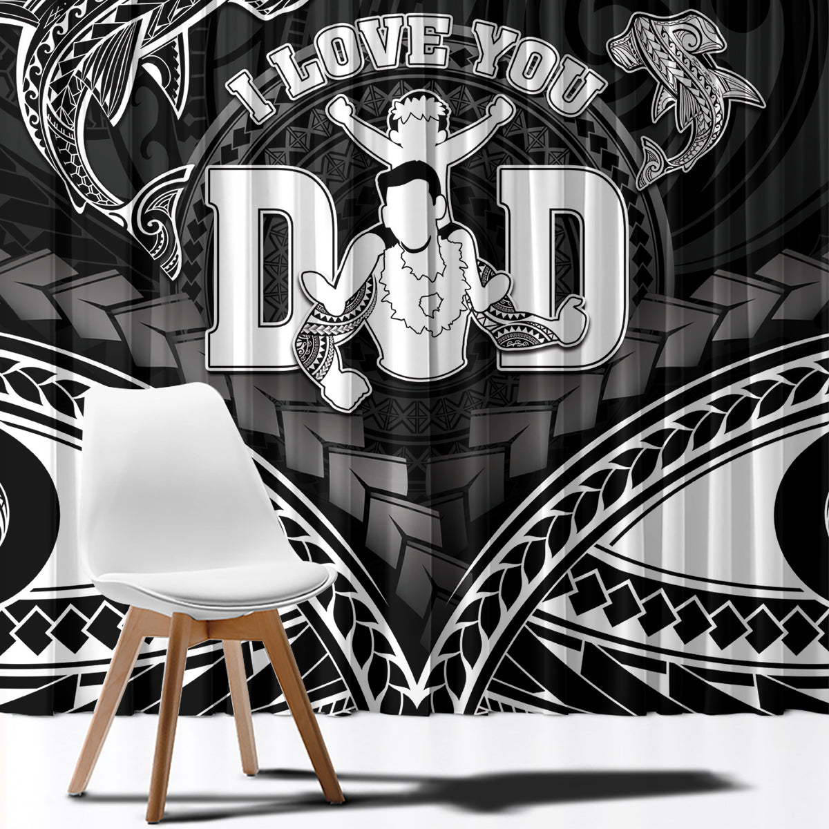 Happy Father's Day Window Curtain I Love You Dad Polynesian Style