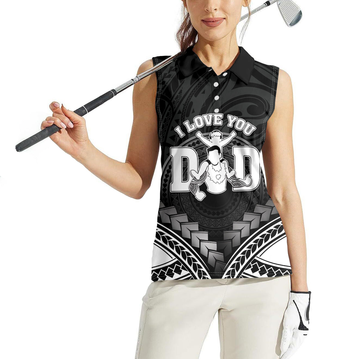 Personalised Happy Father's Day Women Sleeveless Polo Shirt I Love You Dad Polynesian Style