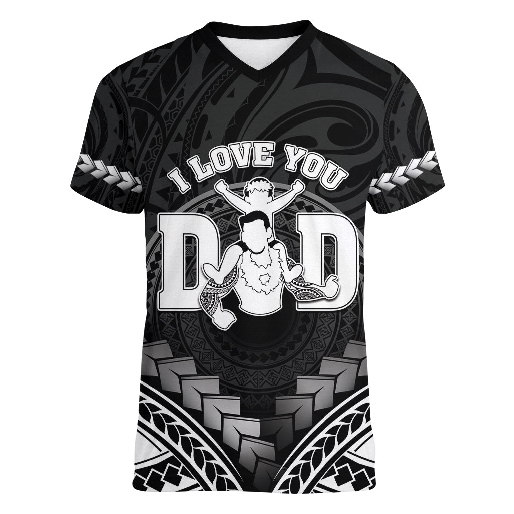 Personalised Happy Father's Day Women V-Neck T-Shirt I Love You Dad Polynesian Style