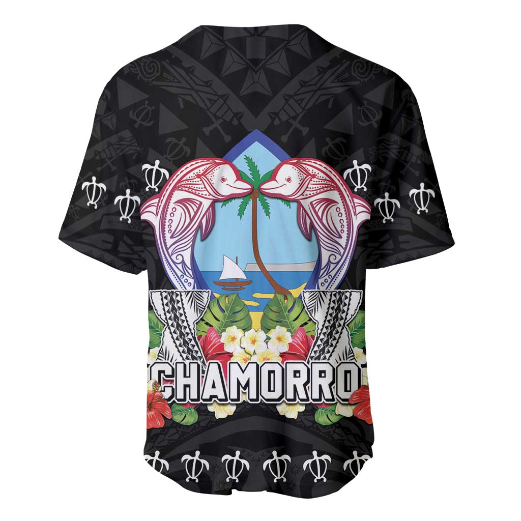 Guam Chamorro Baseball Jersey Tribal Latte Stone With Dolphins Black