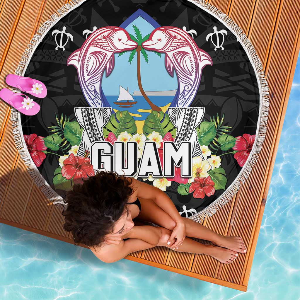 Guam Chamorro Beach Blanket Tribal Latte Stone With Dolphins Black