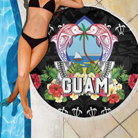 Guam Chamorro Beach Blanket Tribal Latte Stone With Dolphins Black