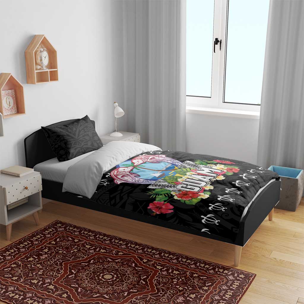 Guam Chamorro Bedding Set Tribal Latte Stone With Dolphins Black