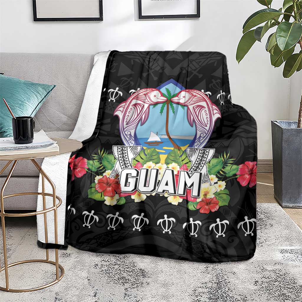 Guam Chamorro Blanket Tribal Latte Stone With Dolphins Black