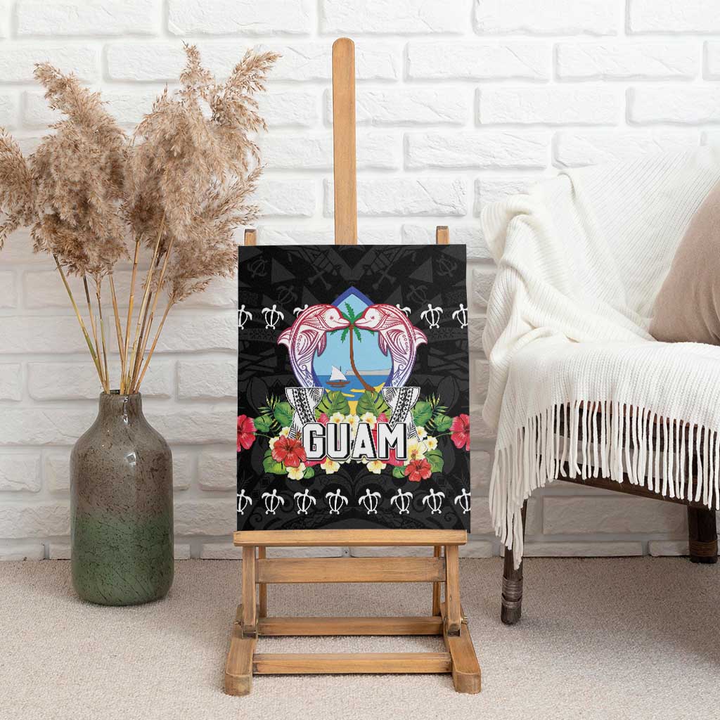 Guam Chamorro Canvas Wall Art Tribal Latte Stone With Dolphins Black
