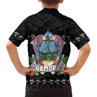 Guam Chamorro Family Matching Off The Shoulder Long Sleeve Dress and Hawaiian Shirt Tribal Latte Stone With Dolphins Black LT05 - Polynesian Pride