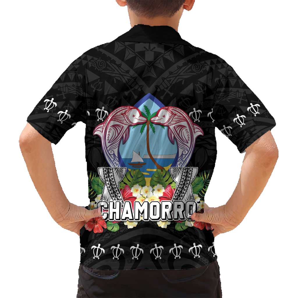 Guam Chamorro Family Matching Off Shoulder Maxi Dress and Hawaiian Shirt Tribal Latte Stone With Dolphins Black LT05 - Polynesian Pride