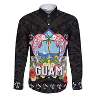 Guam Chamorro Family Matching Off Shoulder Maxi Dress and Hawaiian Shirt Tribal Latte Stone With Dolphins Black LT05 Dad's Shirt - Long Sleeve Black - Polynesian Pride