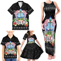 Guam Chamorro Family Matching Tank Maxi Dress and Hawaiian Shirt Tribal Latte Stone With Dolphins Black