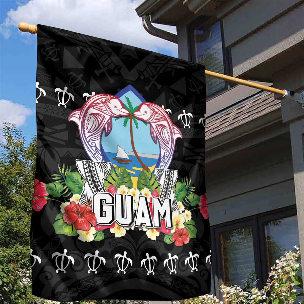 Guam Chamorro Garden Flag Tribal Latte Stone With Dolphins Black