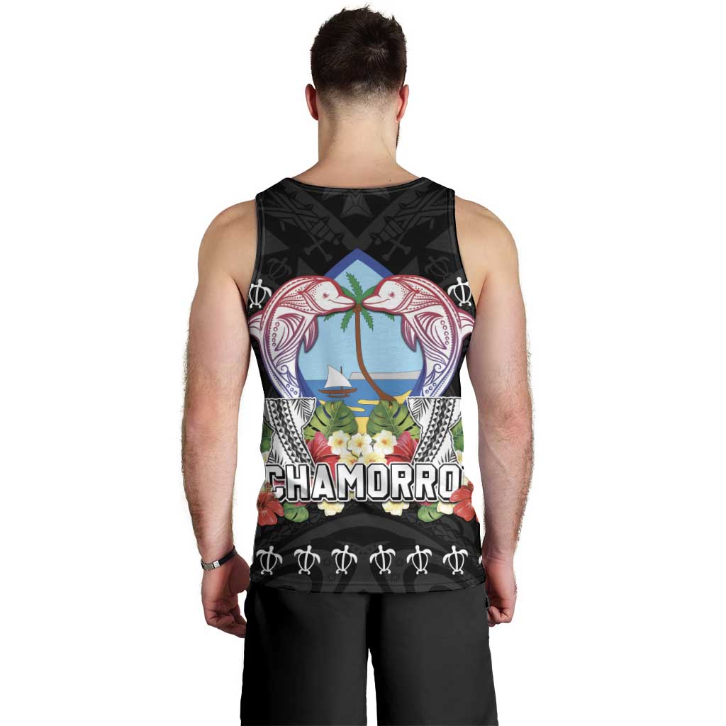 Guam Chamorro Men Tank Top Tribal Latte Stone With Dolphins Black