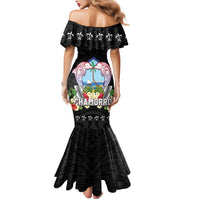 Guam Chamorro Mermaid Dress Tribal Latte Stone With Dolphins Black