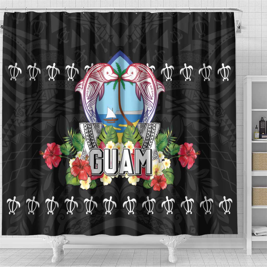 Guam Chamorro Shower Curtain Tribal Latte Stone With Dolphins Black