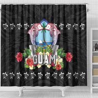 Guam Chamorro Shower Curtain Tribal Latte Stone With Dolphins Black
