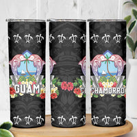 Guam Chamorro Skinny Tumbler Tribal Latte Stone With Dolphins Black