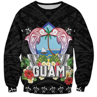 Guam Chamorro Sweatshirt Tribal Latte Stone With Dolphins Black