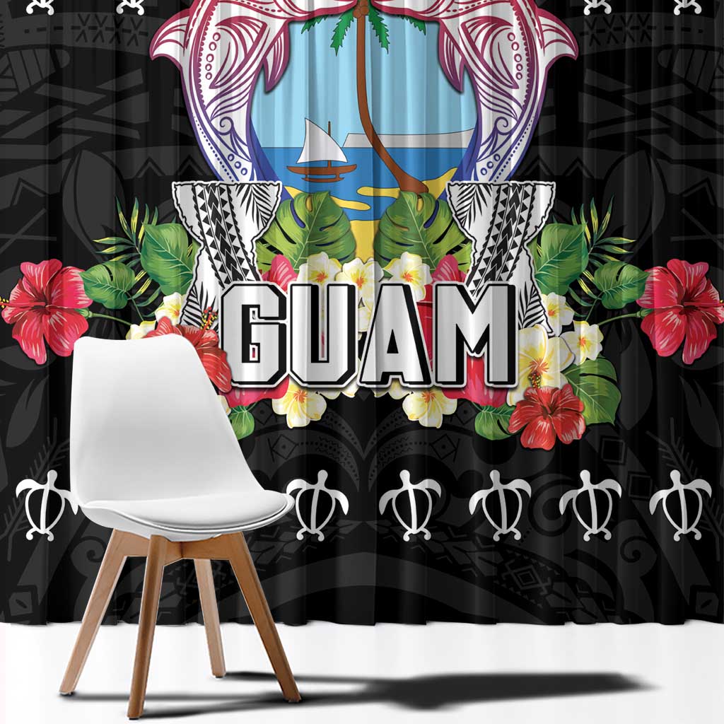 Guam Chamorro Window Curtain Tribal Latte Stone With Dolphins Black