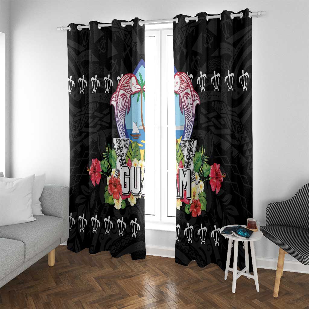 Guam Chamorro Window Curtain Tribal Latte Stone With Dolphins Black