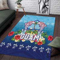 Guam Chamorro Area Rug Tribal Latte Stone With Dolphins Blue