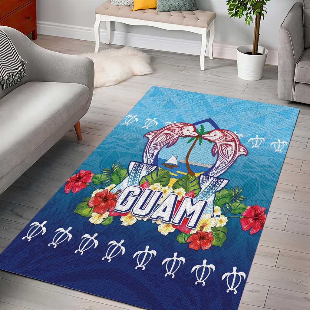 Guam Chamorro Area Rug Tribal Latte Stone With Dolphins Blue