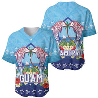 Guam Chamorro Baseball Jersey Tribal Latte Stone With Dolphins Blue
