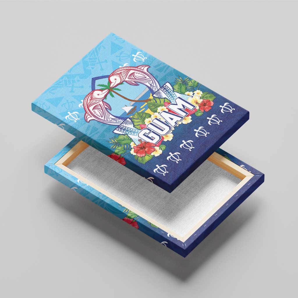 Guam Chamorro Canvas Wall Art Tribal Latte Stone With Dolphins Blue