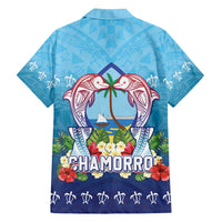 Guam Chamorro Family Matching Off Shoulder Short Dress and Hawaiian Shirt Tribal Latte Stone With Dolphins Blue LT05 - Polynesian Pride