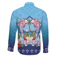 Guam Chamorro Family Matching Off Shoulder Short Dress and Hawaiian Shirt Tribal Latte Stone With Dolphins Blue LT05 - Polynesian Pride