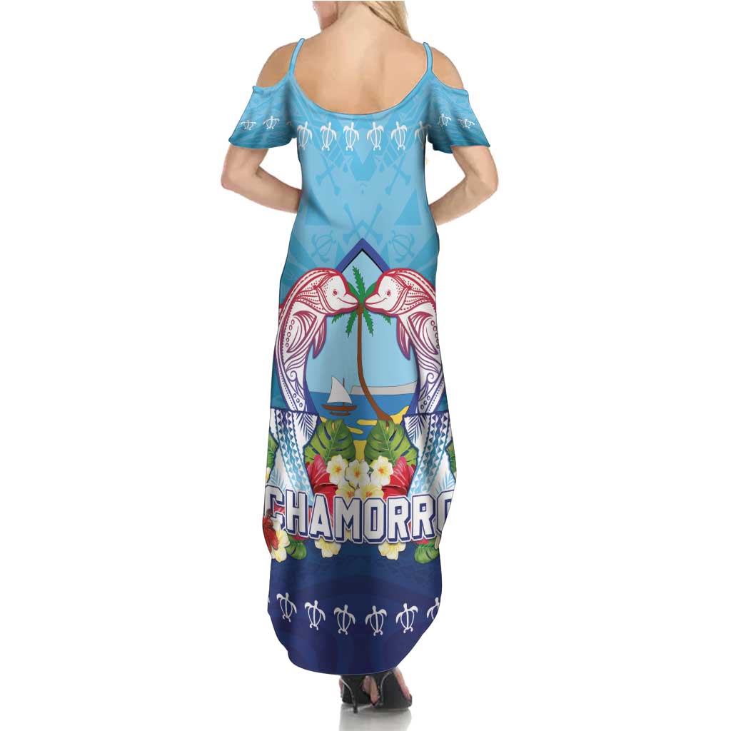Guam Chamorro Family Matching Summer Maxi Dress and Hawaiian Shirt Tribal Latte Stone With Dolphins Blue