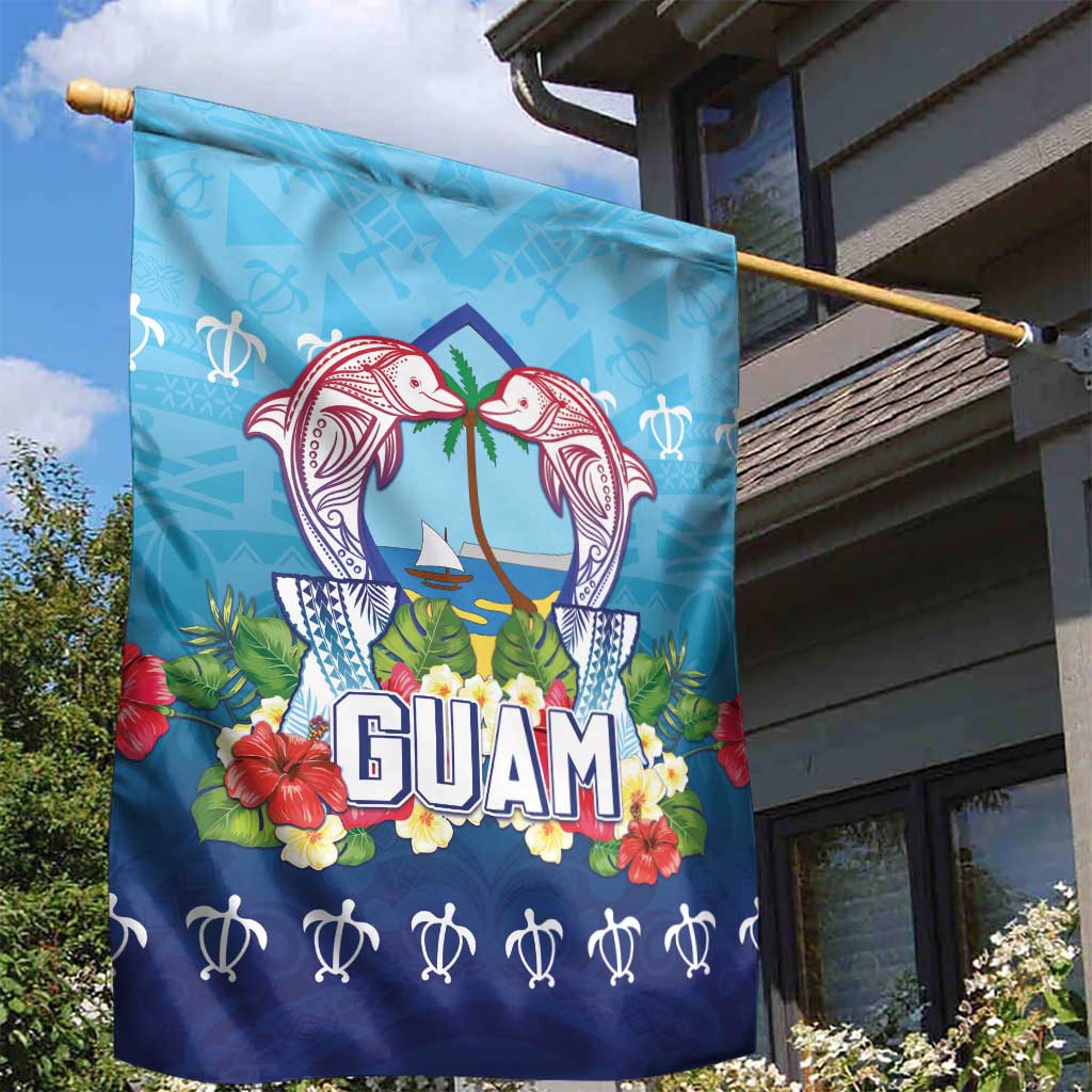 Guam Chamorro Garden Flag Tribal Latte Stone With Dolphins Blue