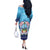 Guam Chamorro Off The Shoulder Long Sleeve Dress Tribal Latte Stone With Dolphins Blue