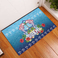 Guam Chamorro Rubber Doormat Tribal Latte Stone With Dolphins Blue