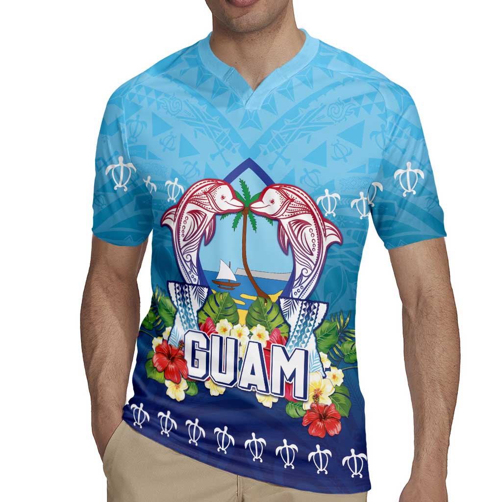 Guam Chamorro Rugby Jersey Tribal Latte Stone With Dolphins Blue