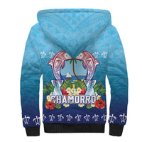 Guam Chamorro Sherpa Hoodie Tribal Latte Stone With Dolphins Blue