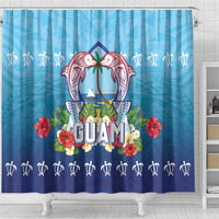 Guam Chamorro Shower Curtain Tribal Latte Stone With Dolphins Blue
