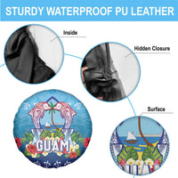 Guam Chamorro Spare Tire Cover Tribal Latte Stone With Dolphins Blue