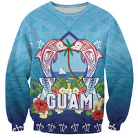 Guam Chamorro Sweatshirt Tribal Latte Stone With Dolphins Blue