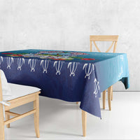 Guam Chamorro Tablecloth Tribal Latte Stone With Dolphins Blue