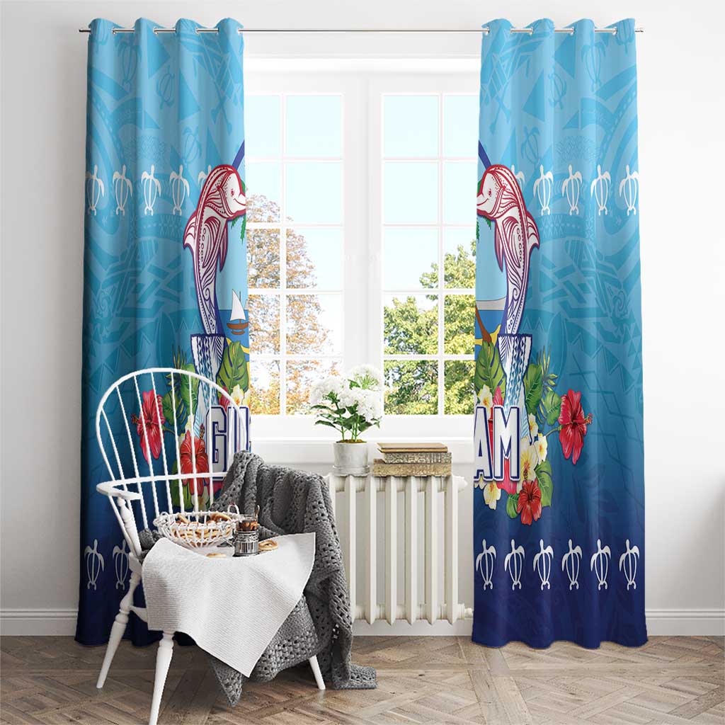 Guam Chamorro Window Curtain Tribal Latte Stone With Dolphins Blue